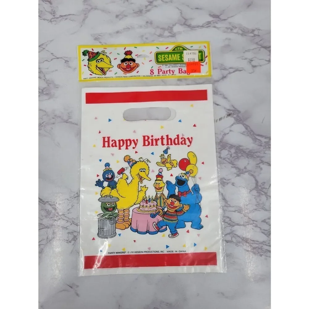 Sesame Street Happy Birthday Party Favor Treat Bags - White, Red, Yellow, Blue